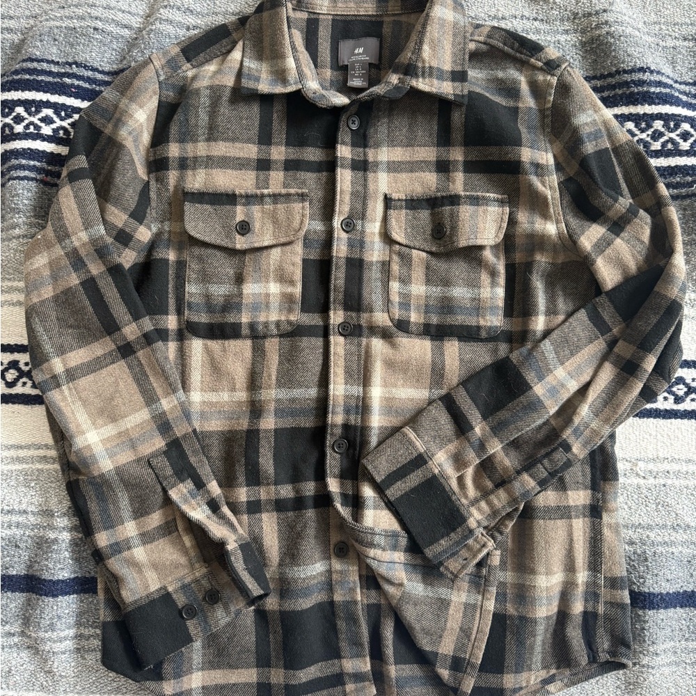 H&M Brown & Black Plaid Flannel Shirt Mens Size L